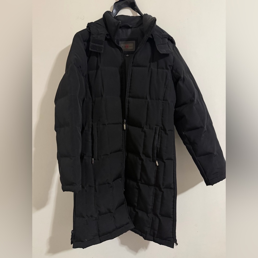 Braetan Sport Hooded Puffer Jacket Womens S Black Down Feather Extra Long